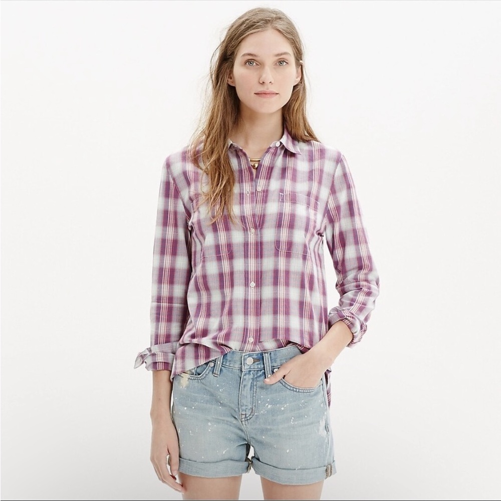 Madewell Boyfriend Manhasset Plaid Button Down Shirt size XS